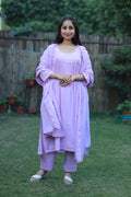 Lavender Mulmul 4-Piece Set with Sequence Work & Kota Doria Dupatta