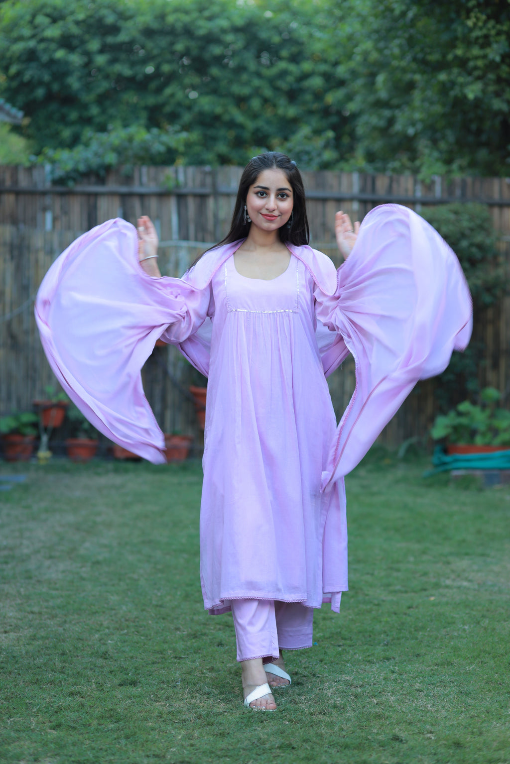 Lavender Mulmul 4-Piece Set with Sequence Work & Kota Doria Dupatta