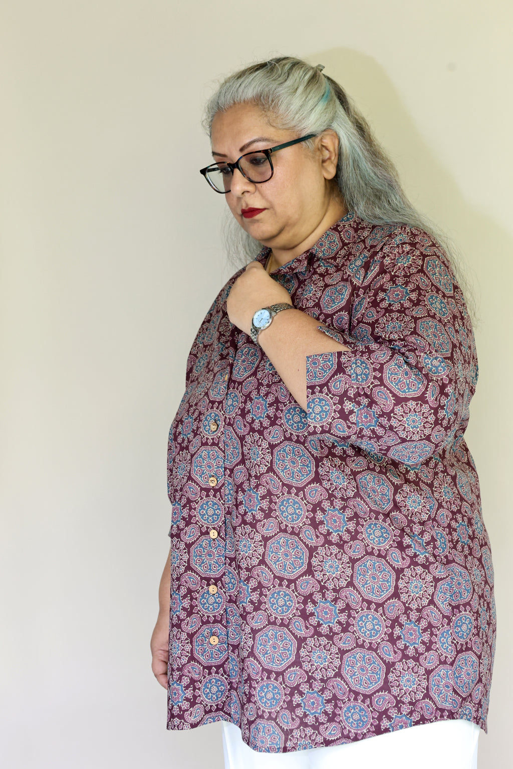 Maroon Jaipuri Hand Block Printed Floral Cotton Shirt