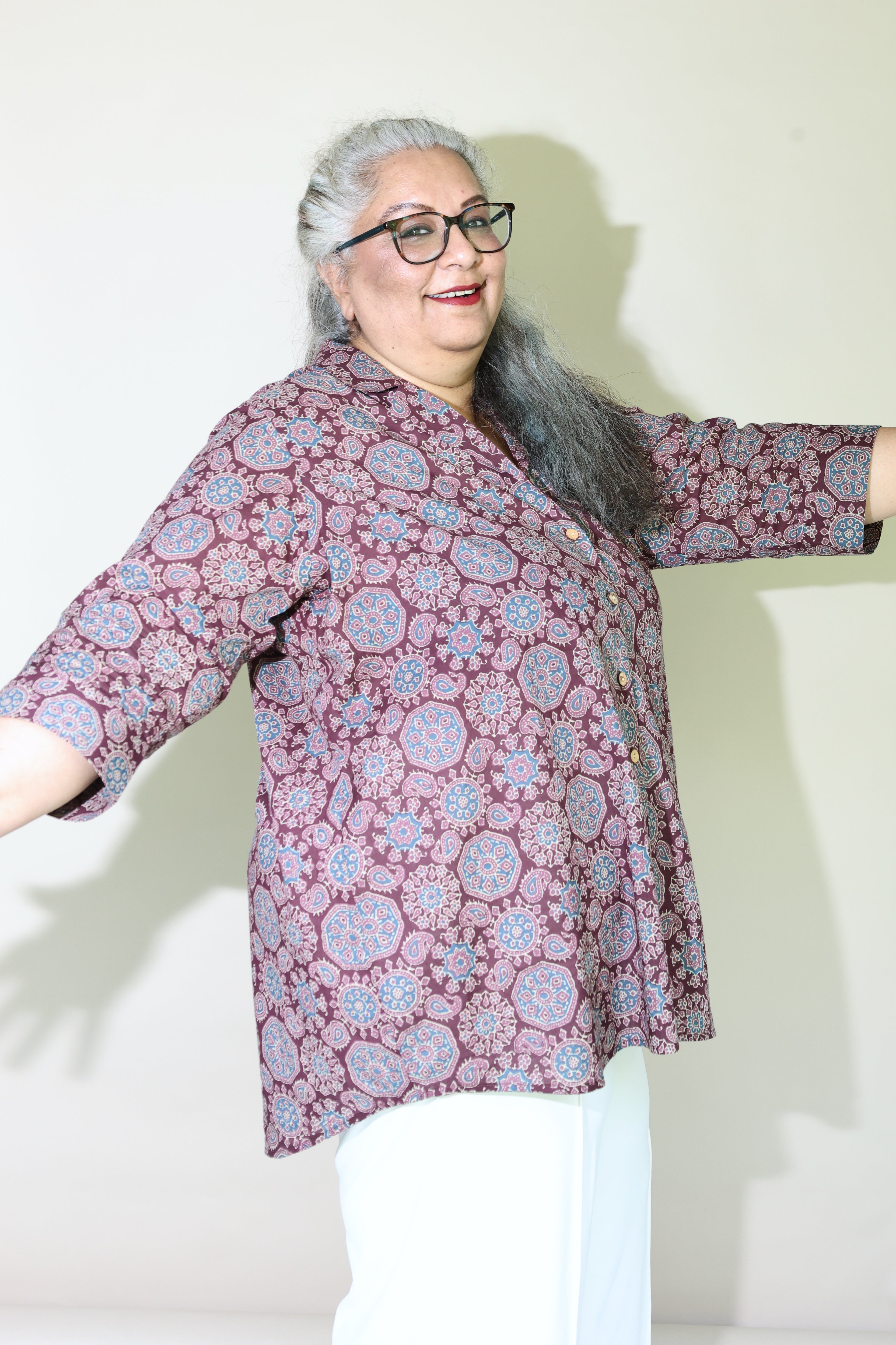 Maroon Jaipuri Hand Block Printed Floral Cotton Shirt