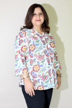 White Jaipuri Hand Block Printed Floral Cotton Shirt