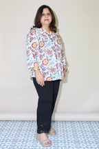 White Jaipuri Hand Block Printed Floral Cotton Shirt