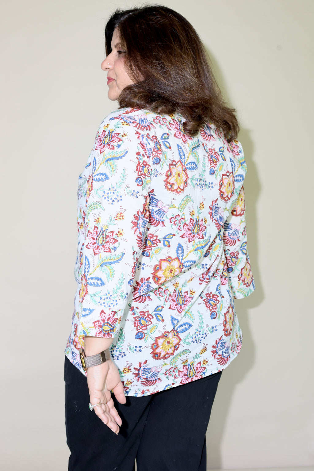 White Jaipuri Hand Block Printed Floral Cotton Shirt