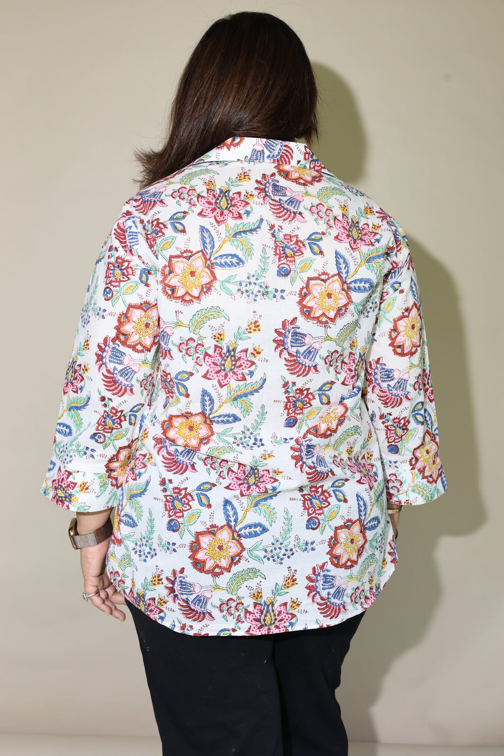 White Jaipuri Hand Block Printed Floral Cotton Shirt