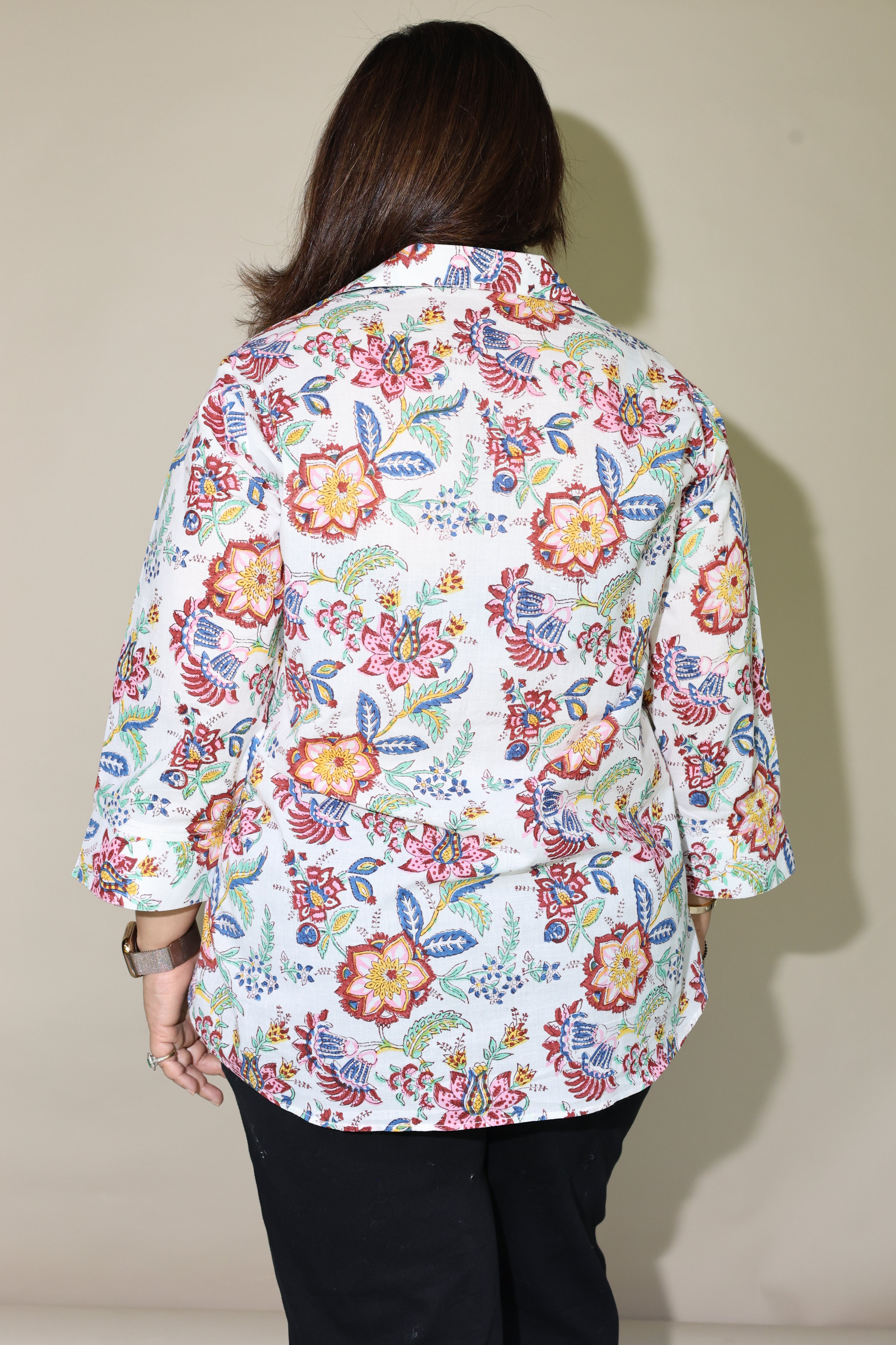 White Jaipuri Hand Block Printed Floral Cotton Shirt