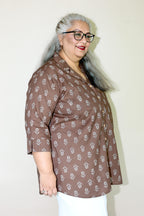 Brown Jaipuri Hand Block Printed Floral Cotton Shirt