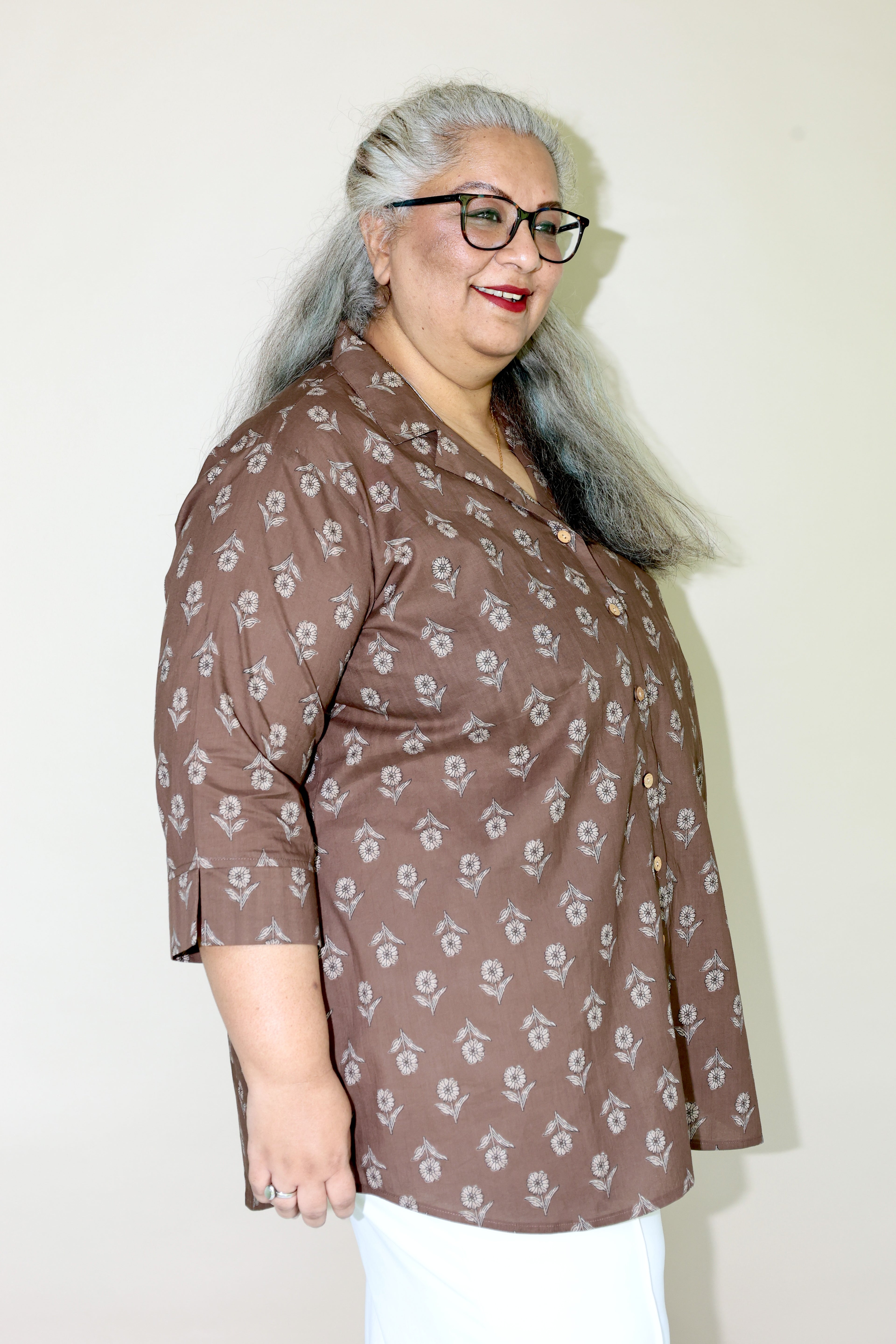 Brown Jaipuri Hand Block Printed Floral Cotton Shirt