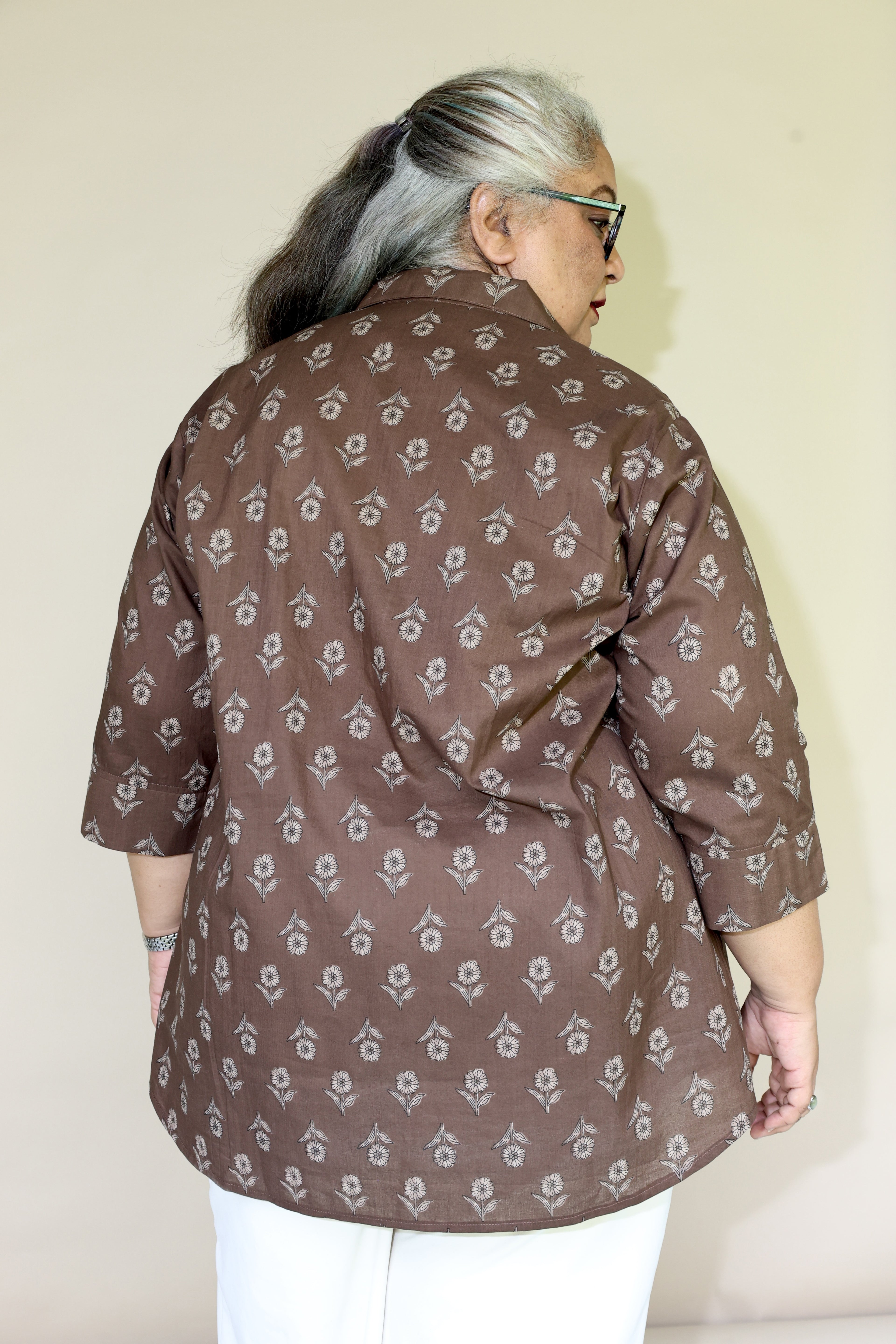 Brown Jaipuri Hand Block Printed Floral Cotton Shirt