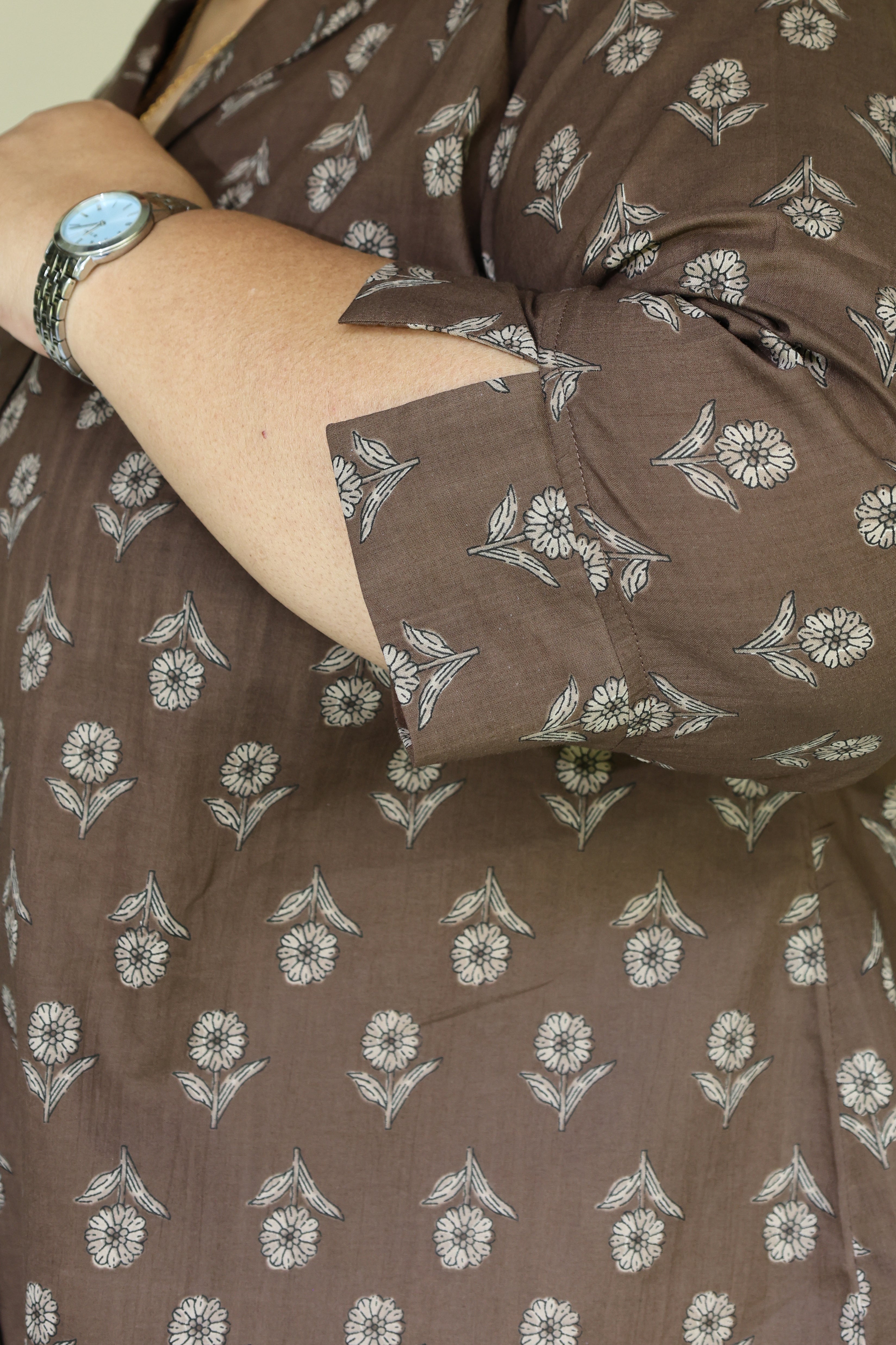 Brown Jaipuri Hand Block Printed Floral Cotton Shirt