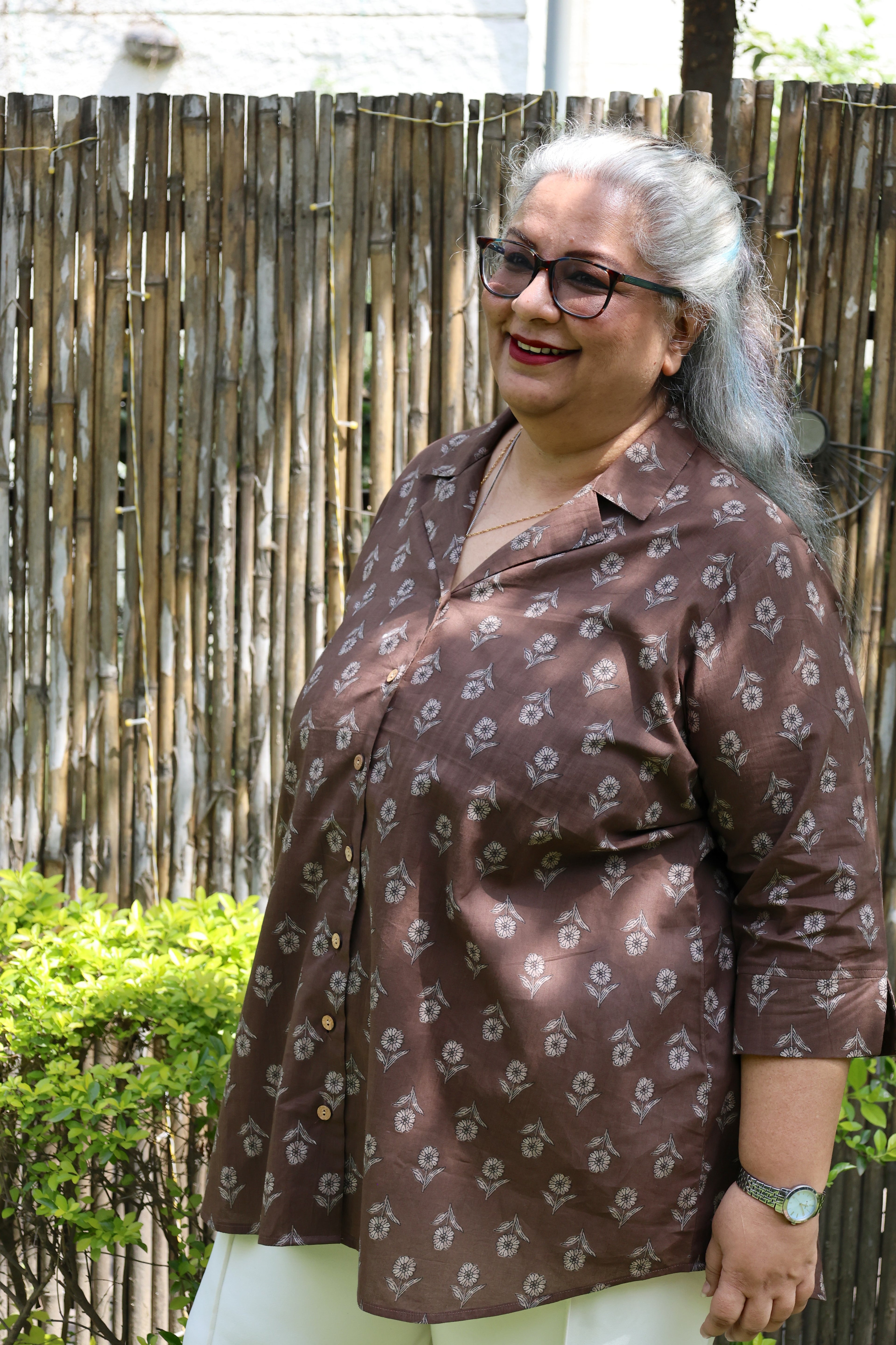 Brown Jaipuri Hand Block Printed Floral Cotton Shirt