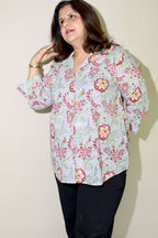 Grey-Blue Jaipuri Hand Block Printed Floral Cotton Shirt
