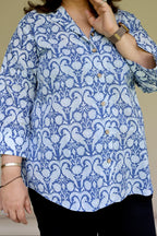 Blue Jaipuri Hand Block Printed Cotton Shirt
