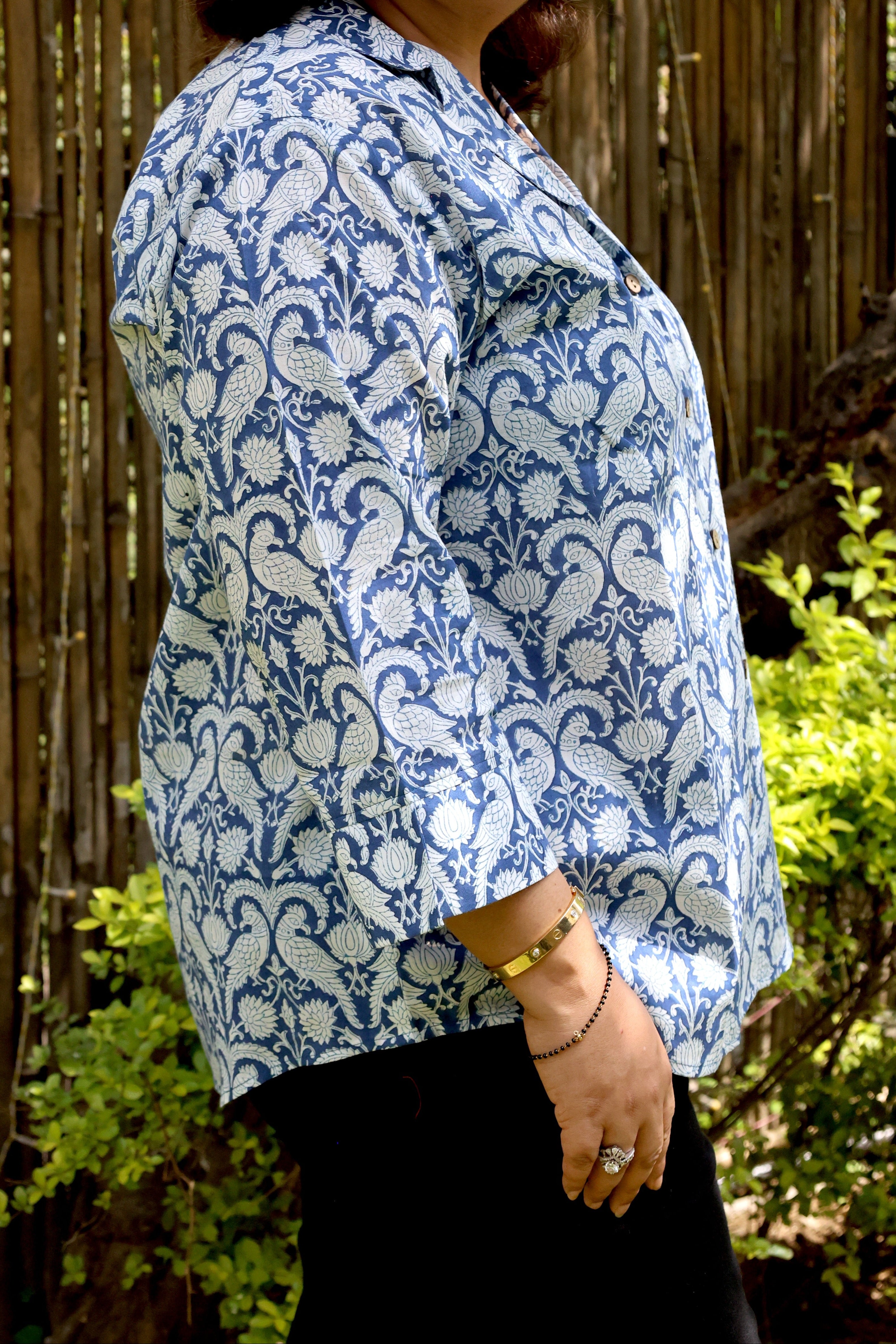 Blue Jaipuri Hand Block Printed Cotton Shirt