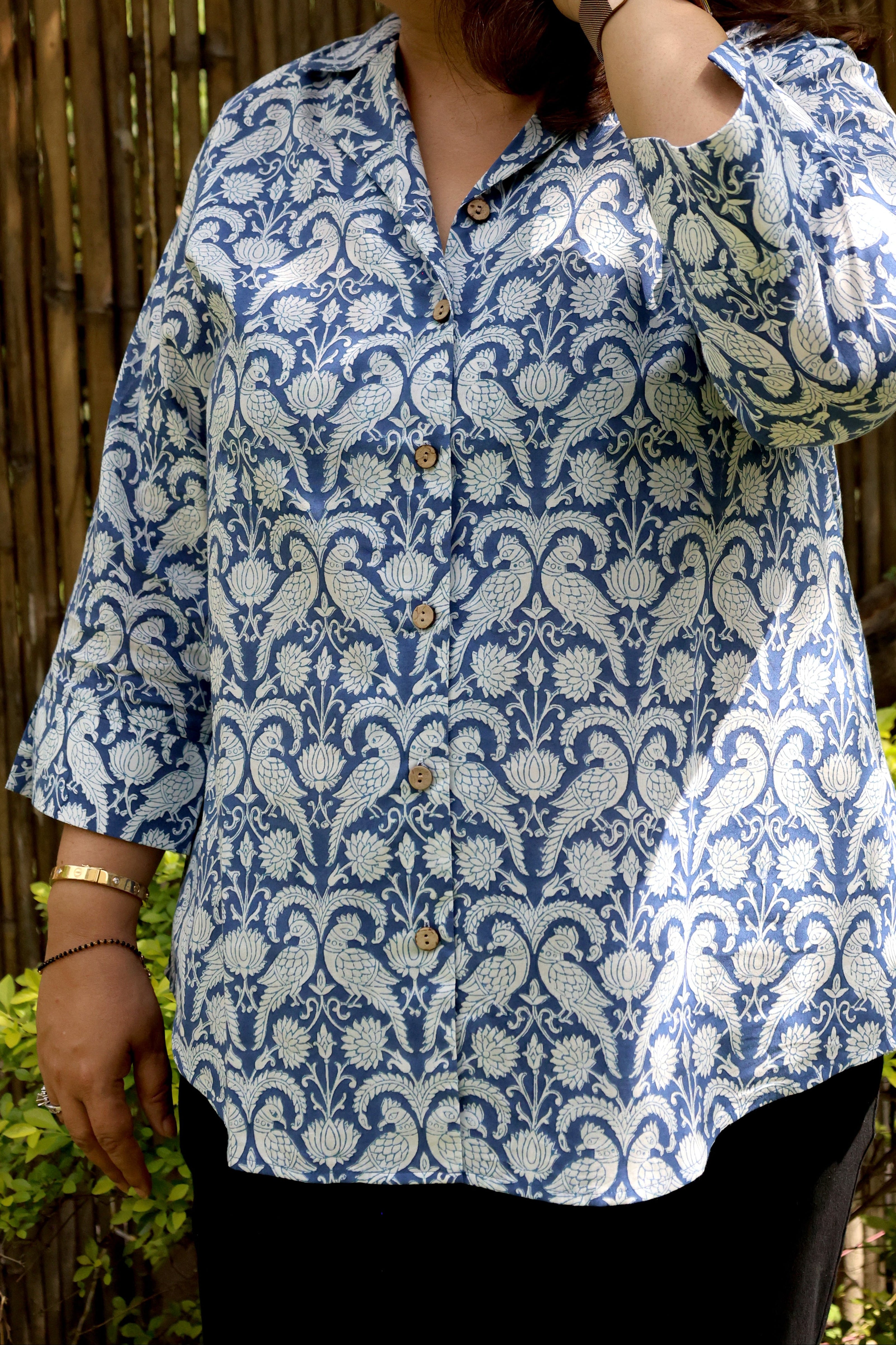 Blue Jaipuri Hand Block Printed Cotton Shirt