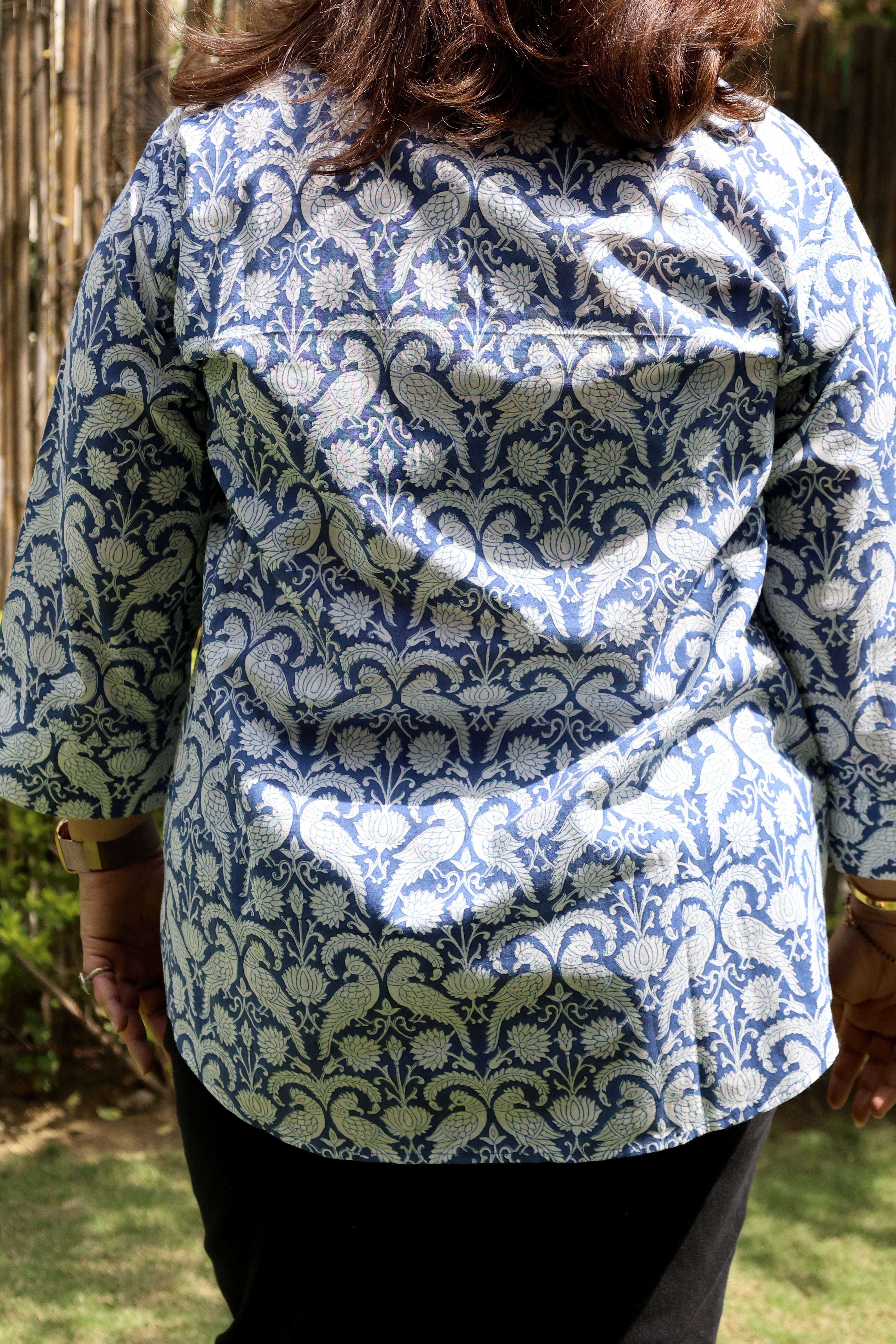 Blue Jaipuri Hand Block Printed Cotton Shirt