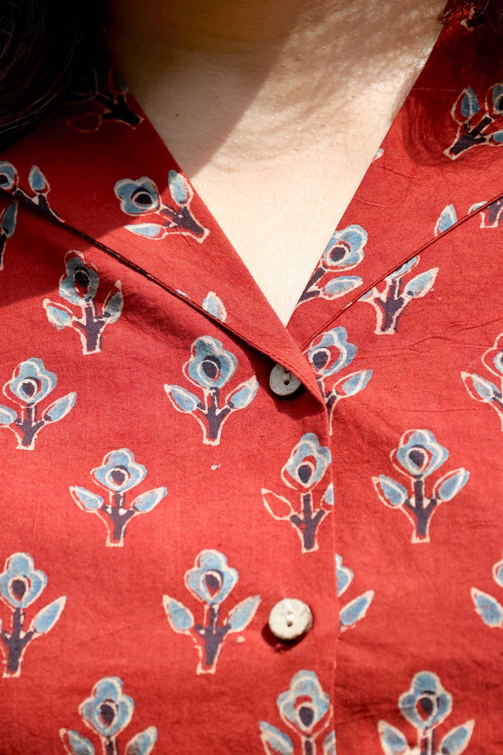 Red Ajrakh Hand Block Printed Floral Cotton Shirt