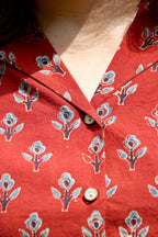 Red Ajrakh Hand Block Printed Floral Cotton Shirt