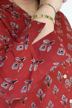 Red Ajrakh Hand Block Printed Floral Cotton Shirt