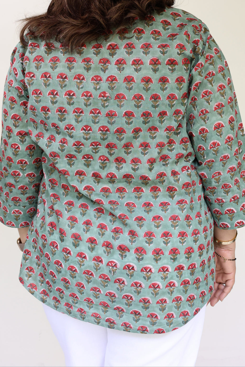Green Jaipuri Hand Block Printed Floral Cotton Shirt