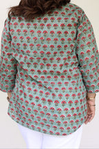 Green Jaipuri Hand Block Printed Floral Cotton Shirt