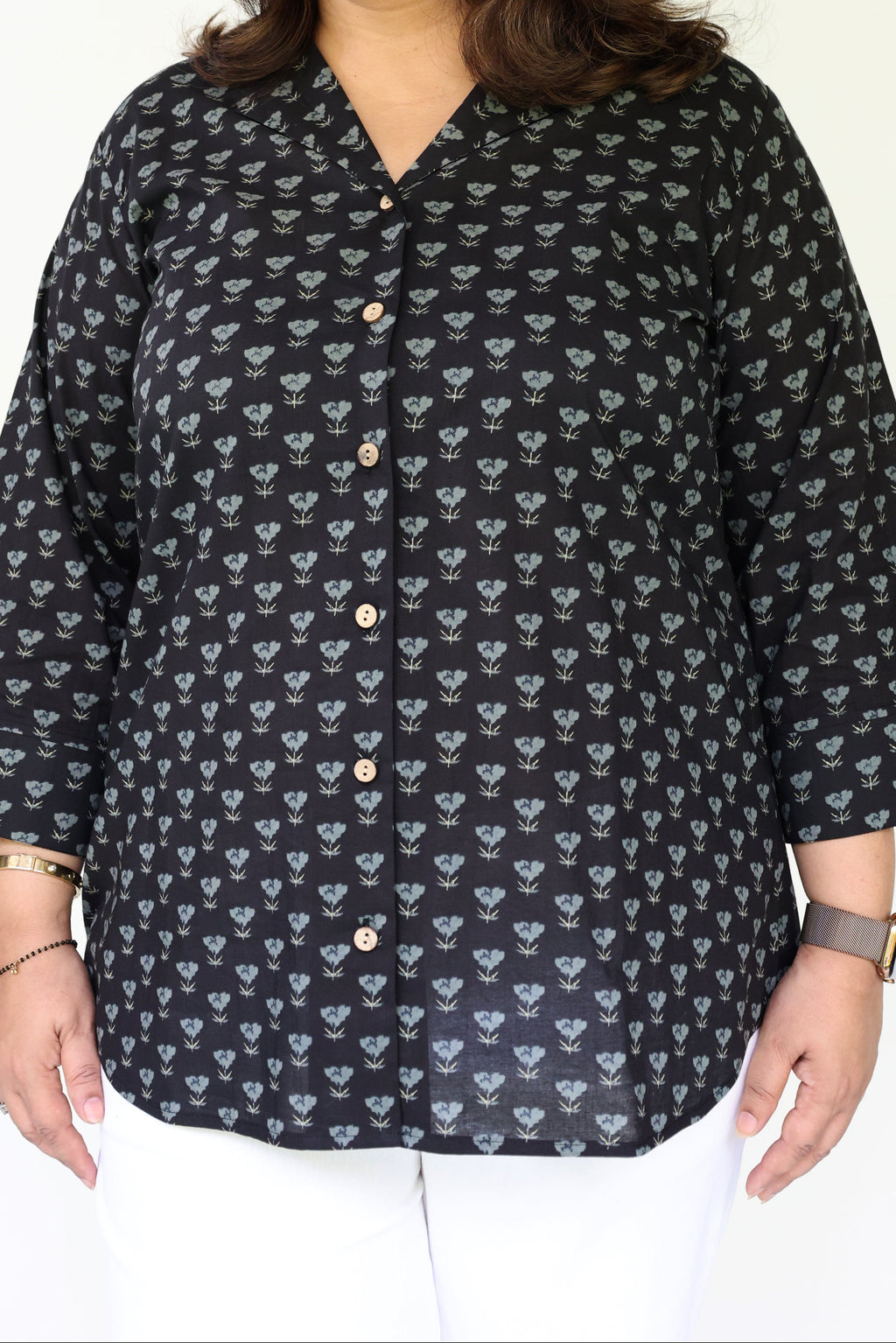 Black Jaipuri Hand Block Printed Cotton Shirt