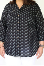 Black Jaipuri Hand Block Printed Cotton Shirt