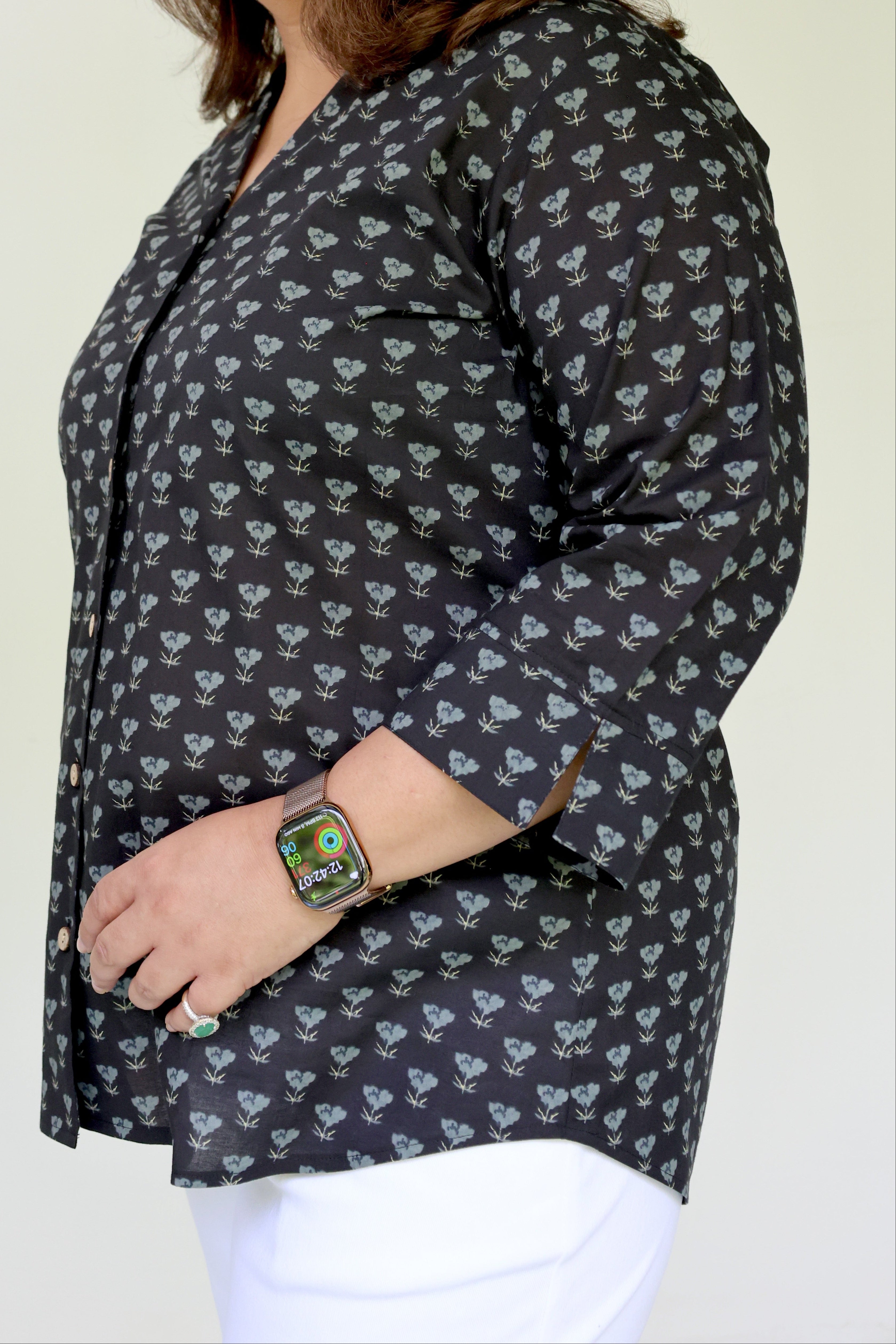 Black Jaipuri Hand Block Printed Cotton Shirt