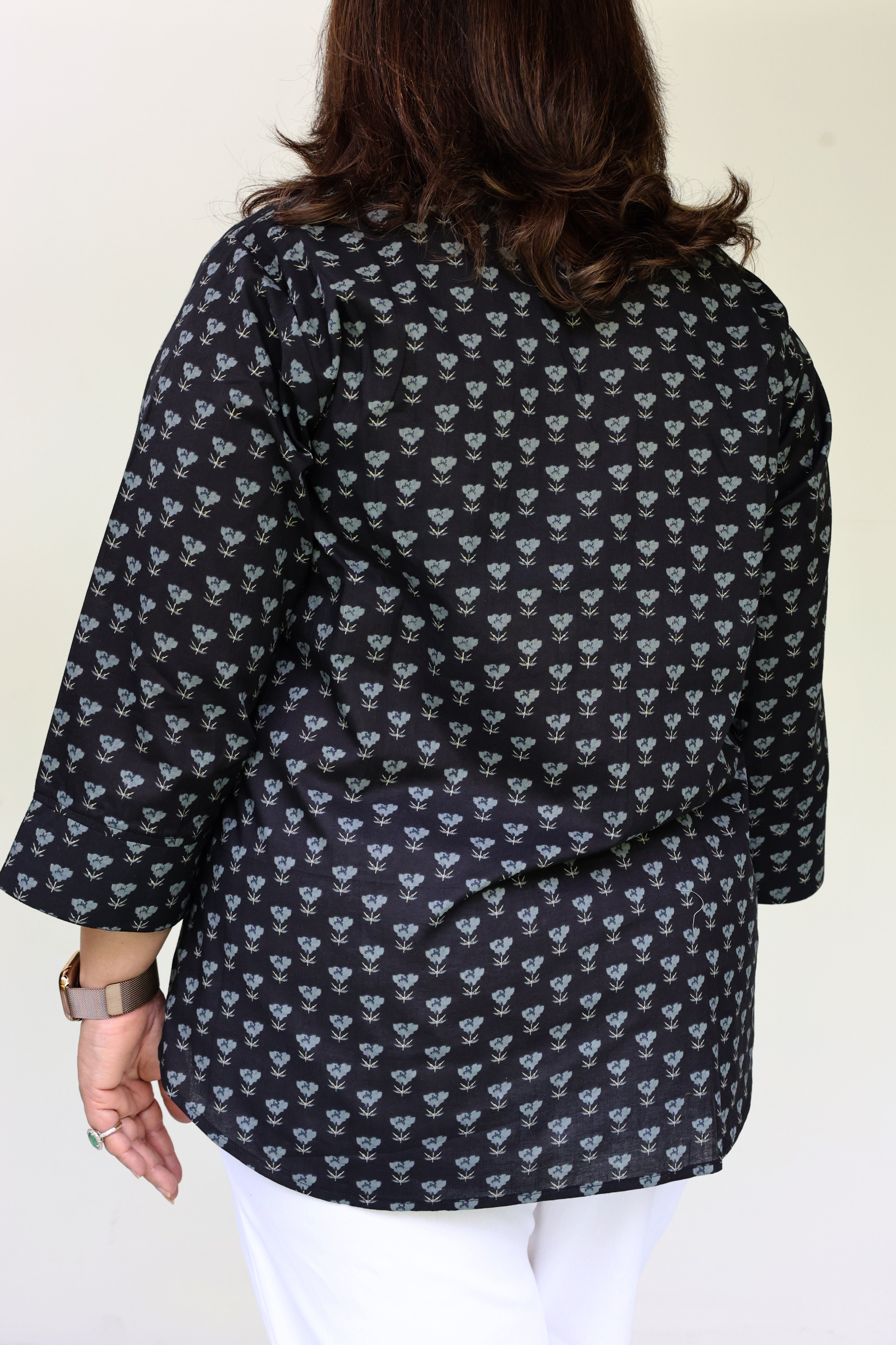 Black Jaipuri Hand Block Printed Cotton Shirt