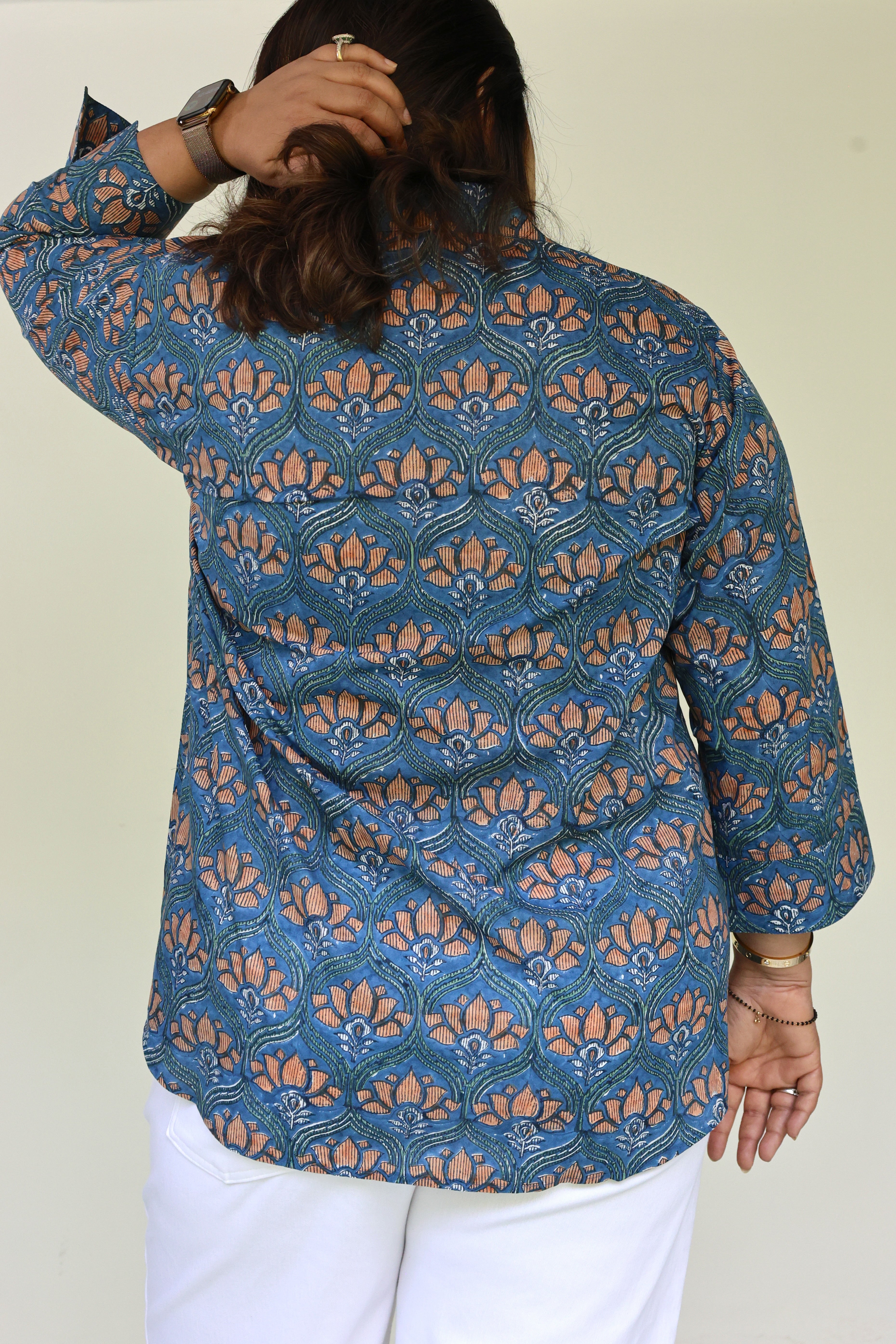 Blue Jaipuri Hand Block Printed Floral Cotton Shirt