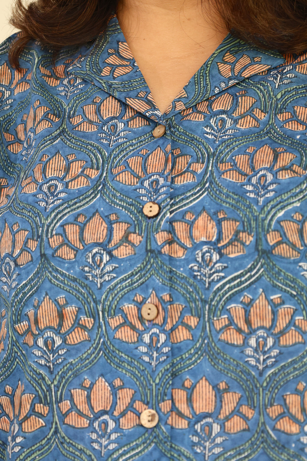 Blue Jaipuri Hand Block Printed Floral Cotton Shirt