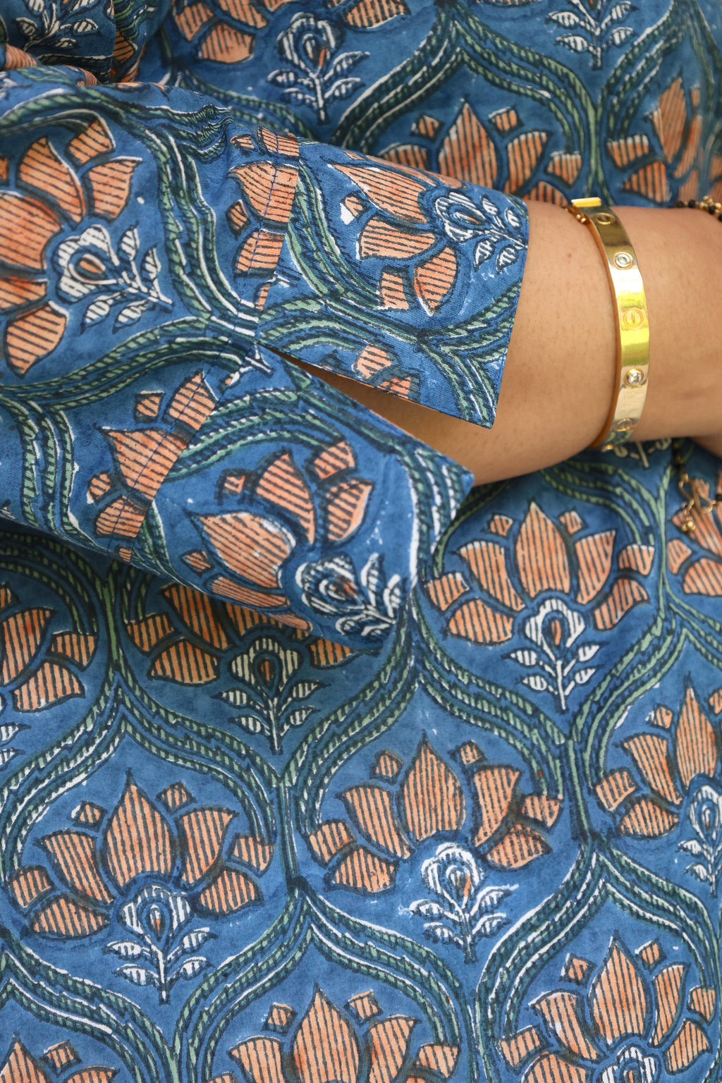 Blue Jaipuri Hand Block Printed Floral Cotton Shirt