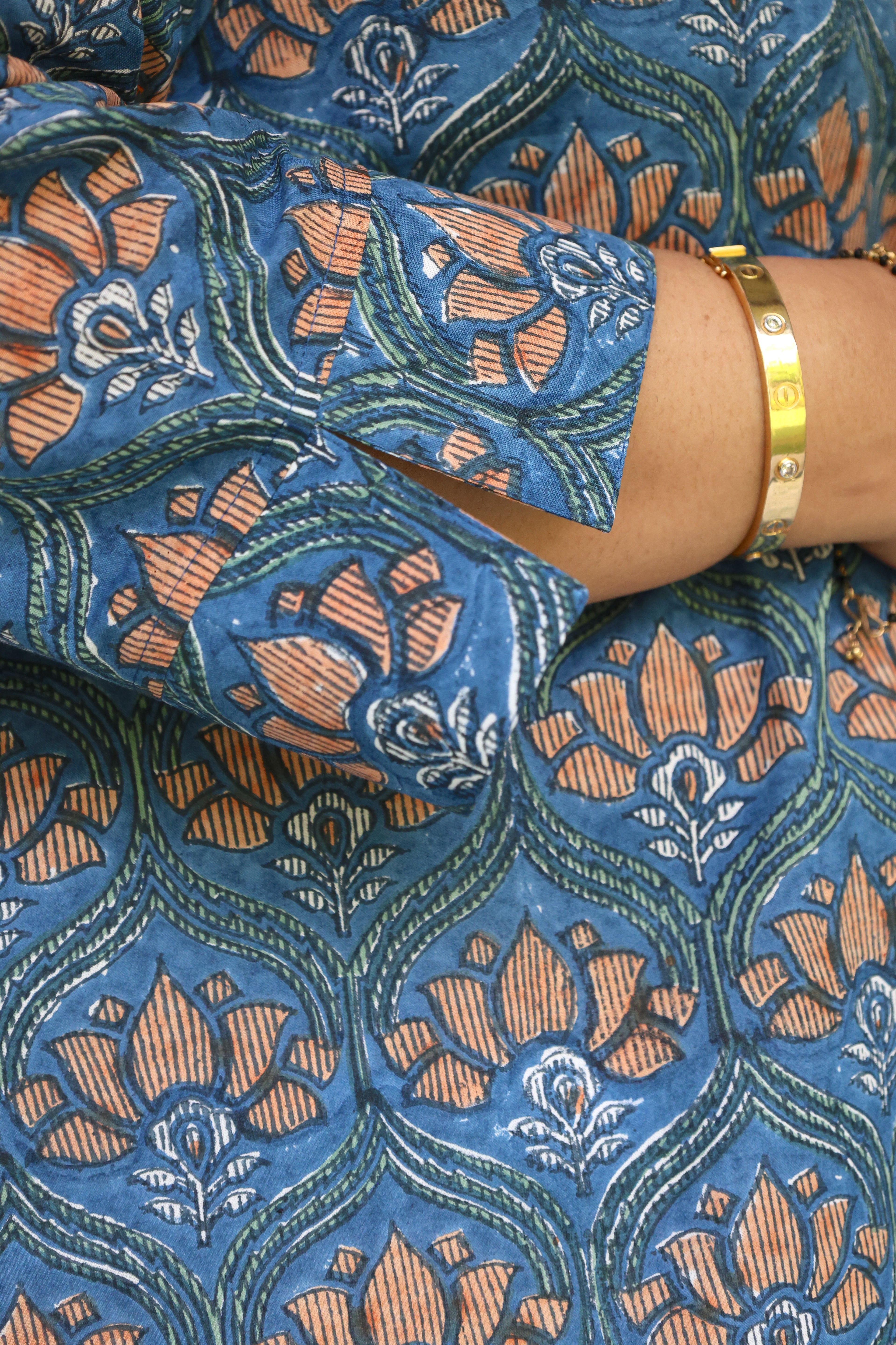 Blue Jaipuri Hand Block Printed Floral Cotton Shirt