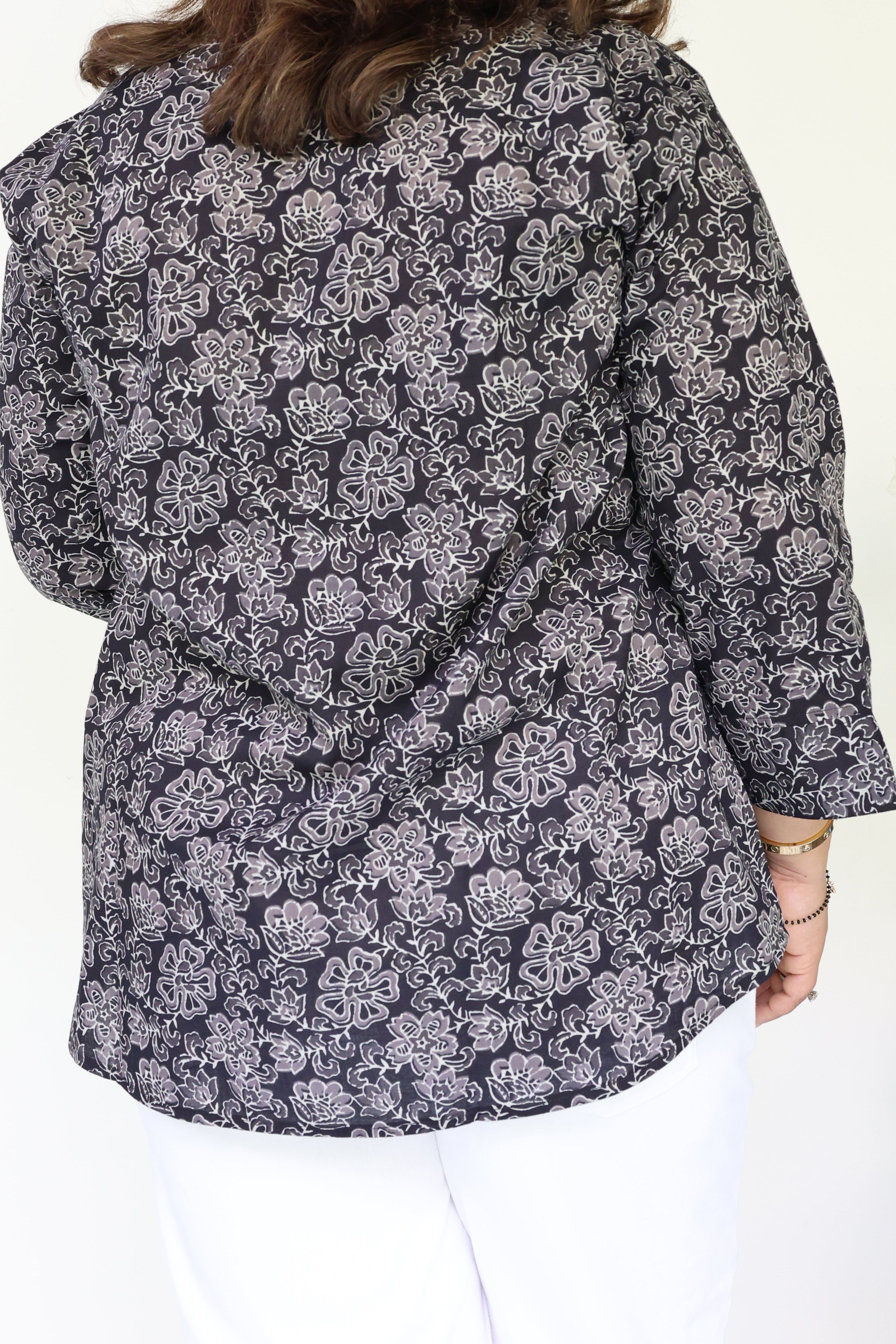 Black Jaipuri Hand Block Printed Floral Cotton Shirt