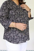 Black Jaipuri Hand Block Printed Floral Cotton Shirt