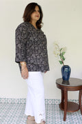 Black Jaipuri Hand Block Printed Floral Cotton Shirt