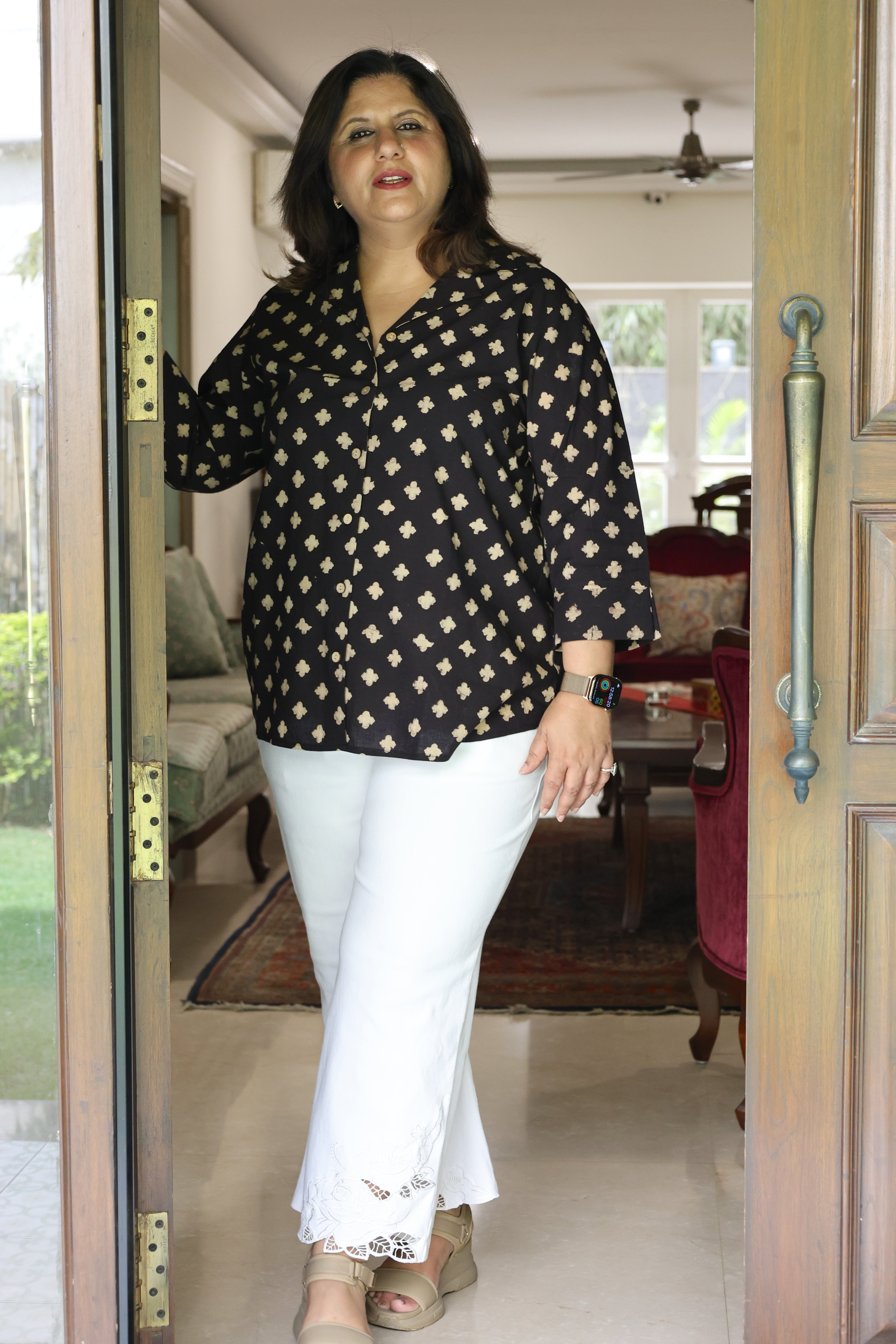 Black Ajrakh Hand Block Printed Cotton Shirt