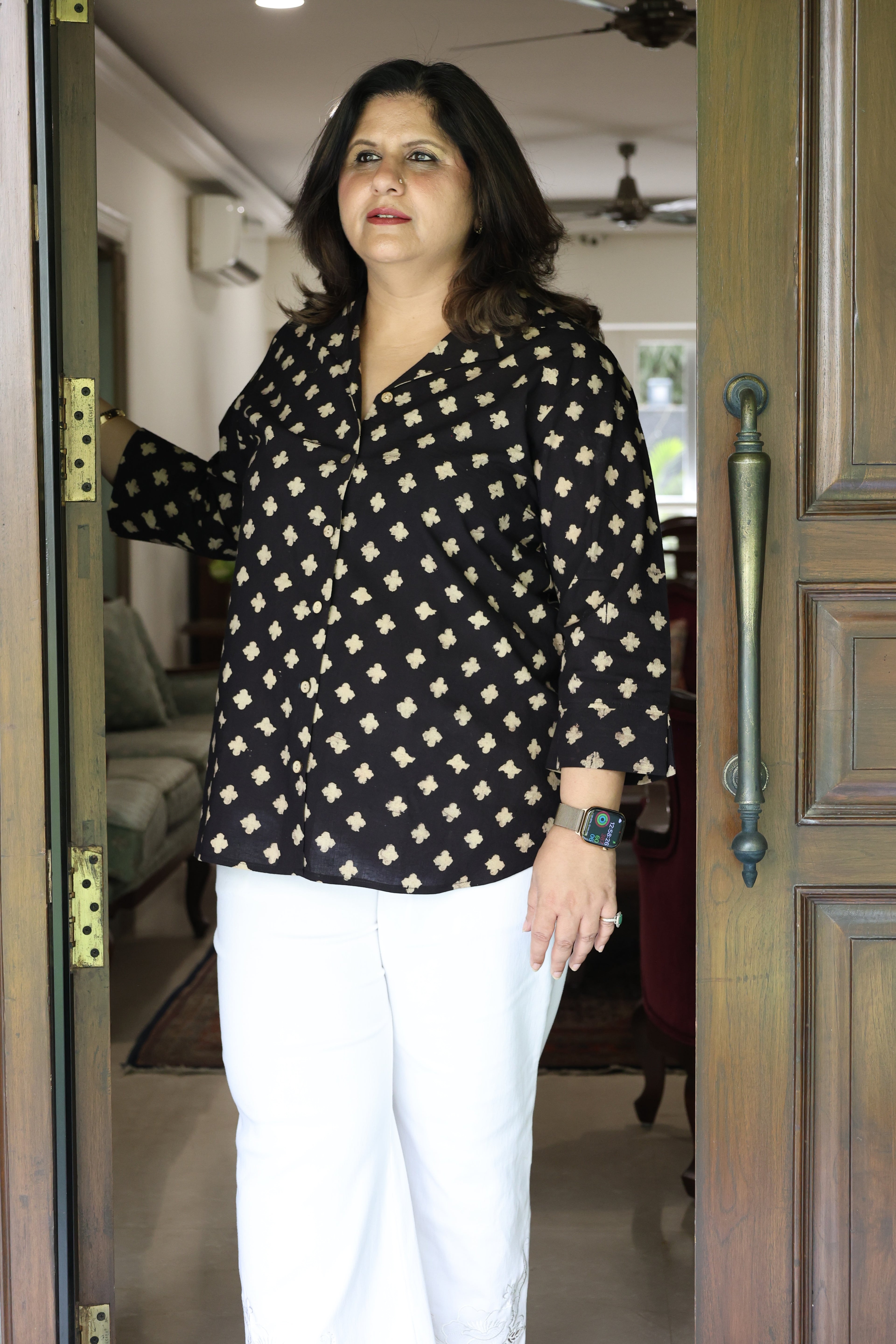 Black Ajrakh Hand Block Printed Cotton Shirt