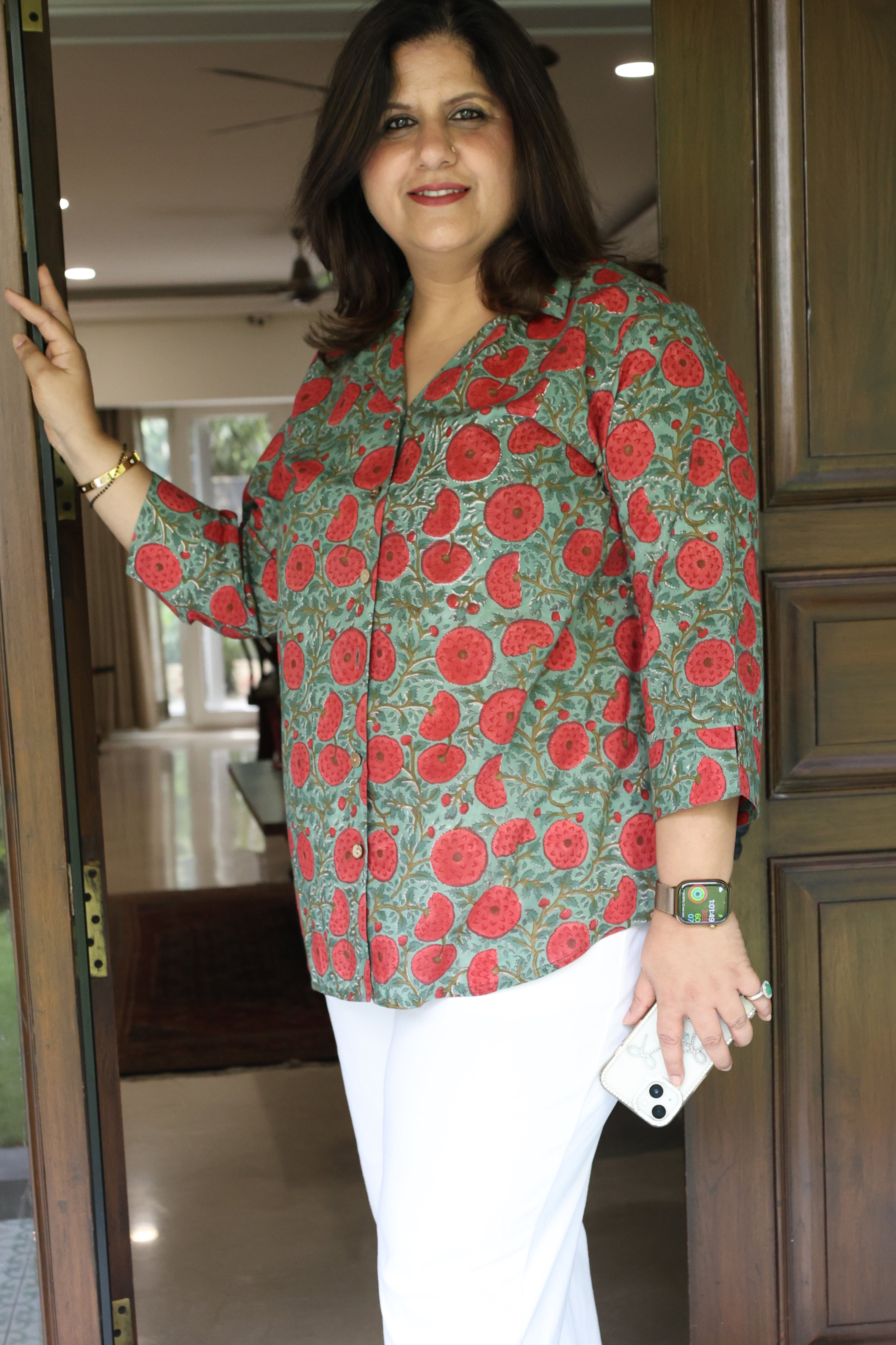 Green Jaipuri Hand Block Printed Floral Cotton Shirt