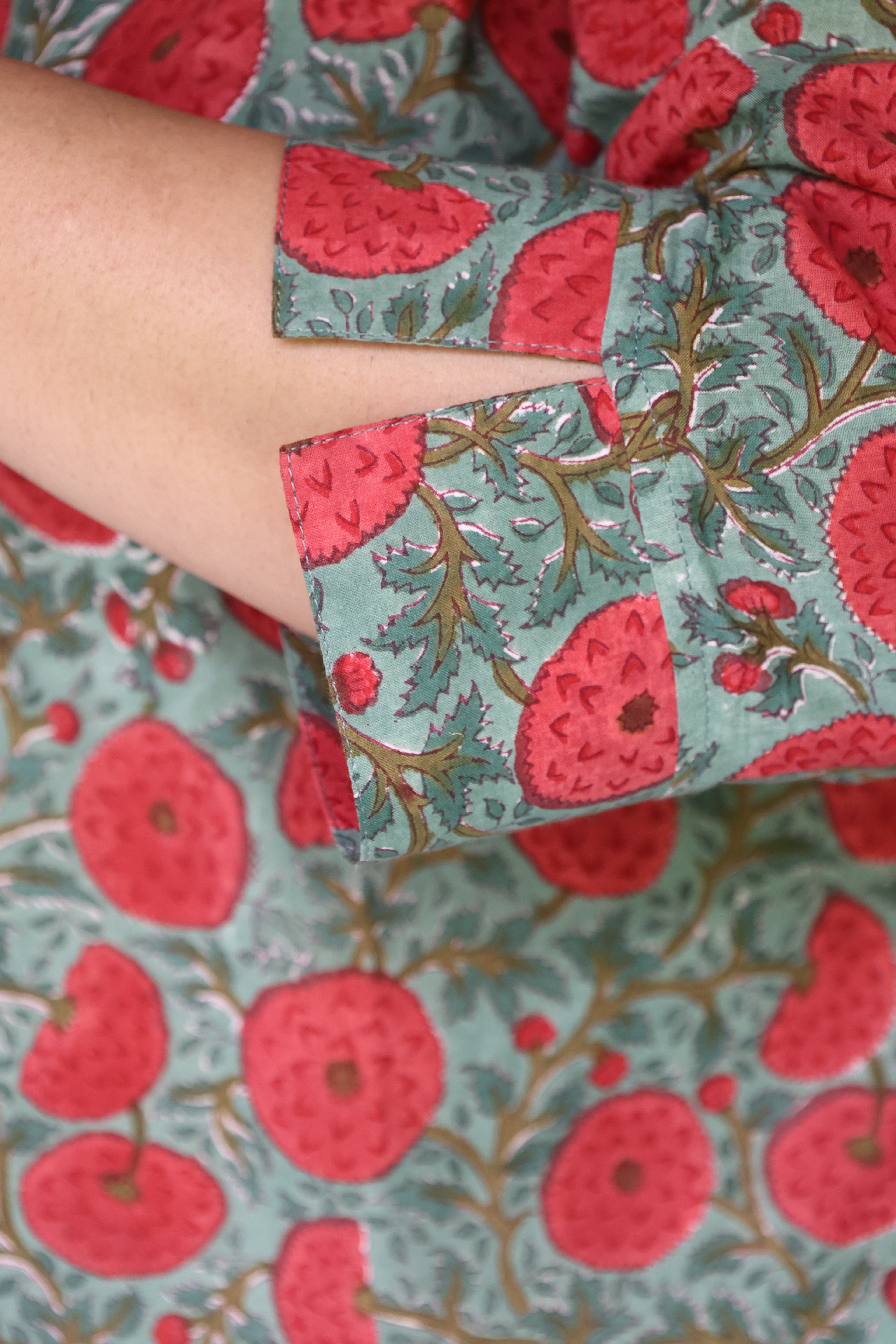 Green Jaipuri Hand Block Printed Floral Cotton Shirt