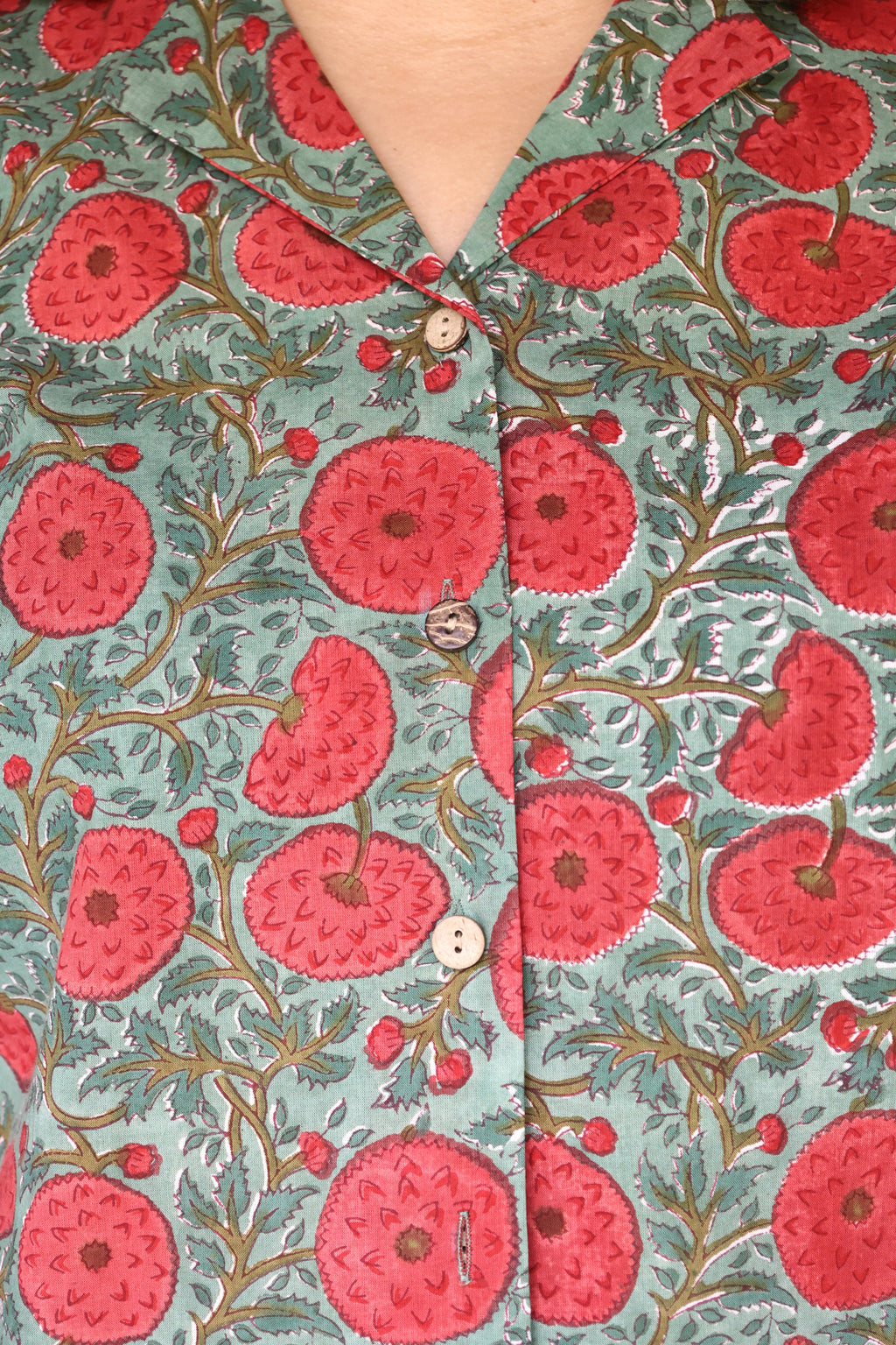 Green Jaipuri Hand Block Printed Floral Cotton Shirt