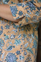 Peachish Brown Jaipuri Hand Block Printed Floral Cotton Shirt