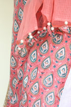 Pink Jaipuri Block Print Cotton 2 Piece Set with Kota Doria Dupatta & Gota Detailing on Kurta