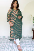 Green Floral Jaipuri 2 Piece Set with Kota Doria Dupatta