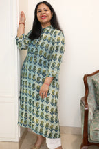 Green Jaipuri Hand Block Printed Floral Modal Cotton Kurta