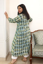 Green Jaipuri Hand Block Printed Floral Modal Cotton Kurta