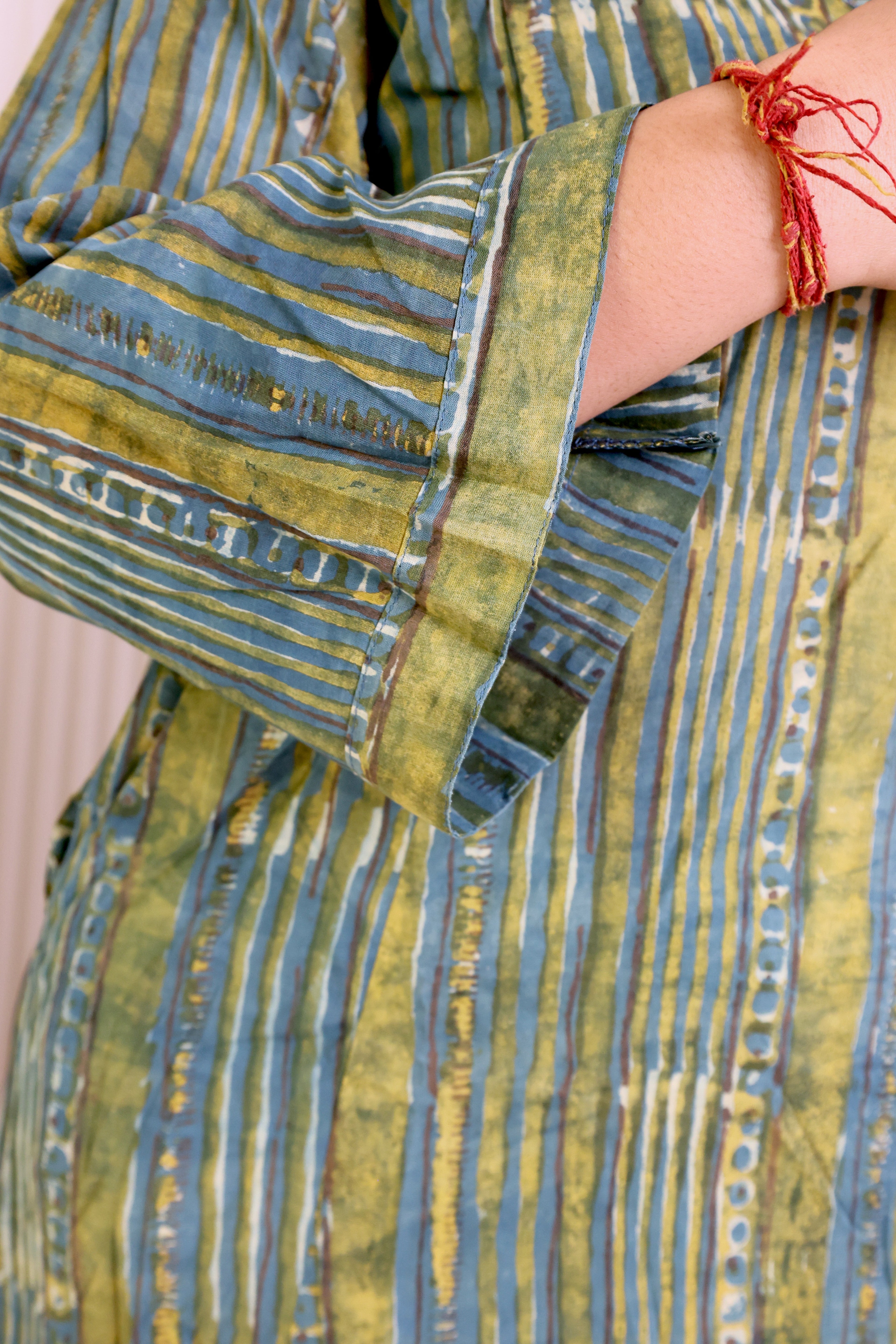 Blue & Green Striped Modal Cotton Kurta