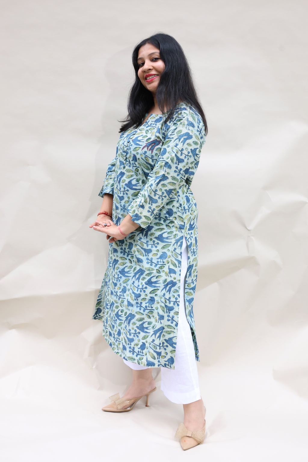 Light Blue Jaipuri Hand Block Printed Cotton Kurta