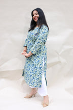 Light Blue Jaipuri Hand Block Printed Cotton Kurta