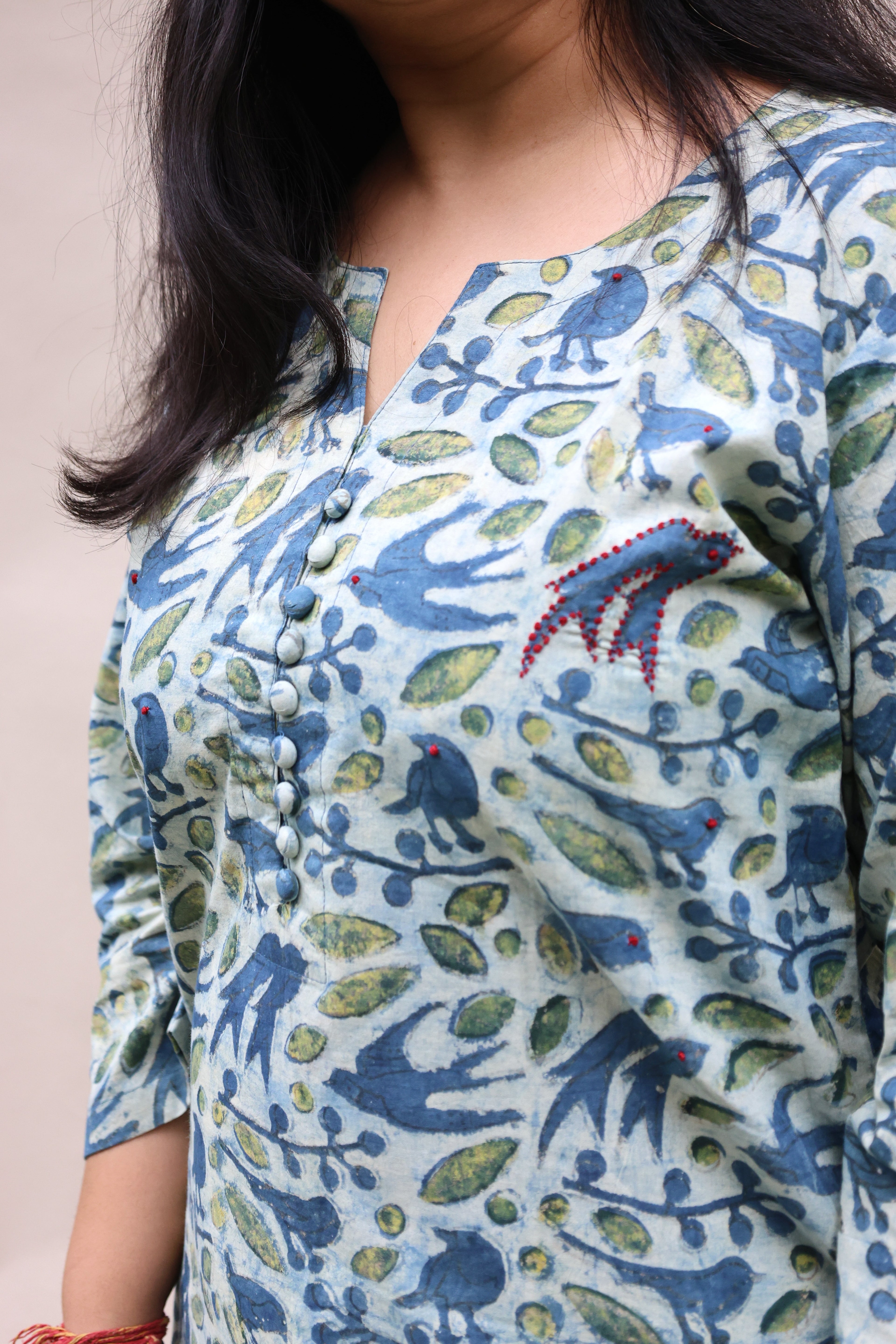 Light Blue Jaipuri Hand Block Printed Cotton Kurta