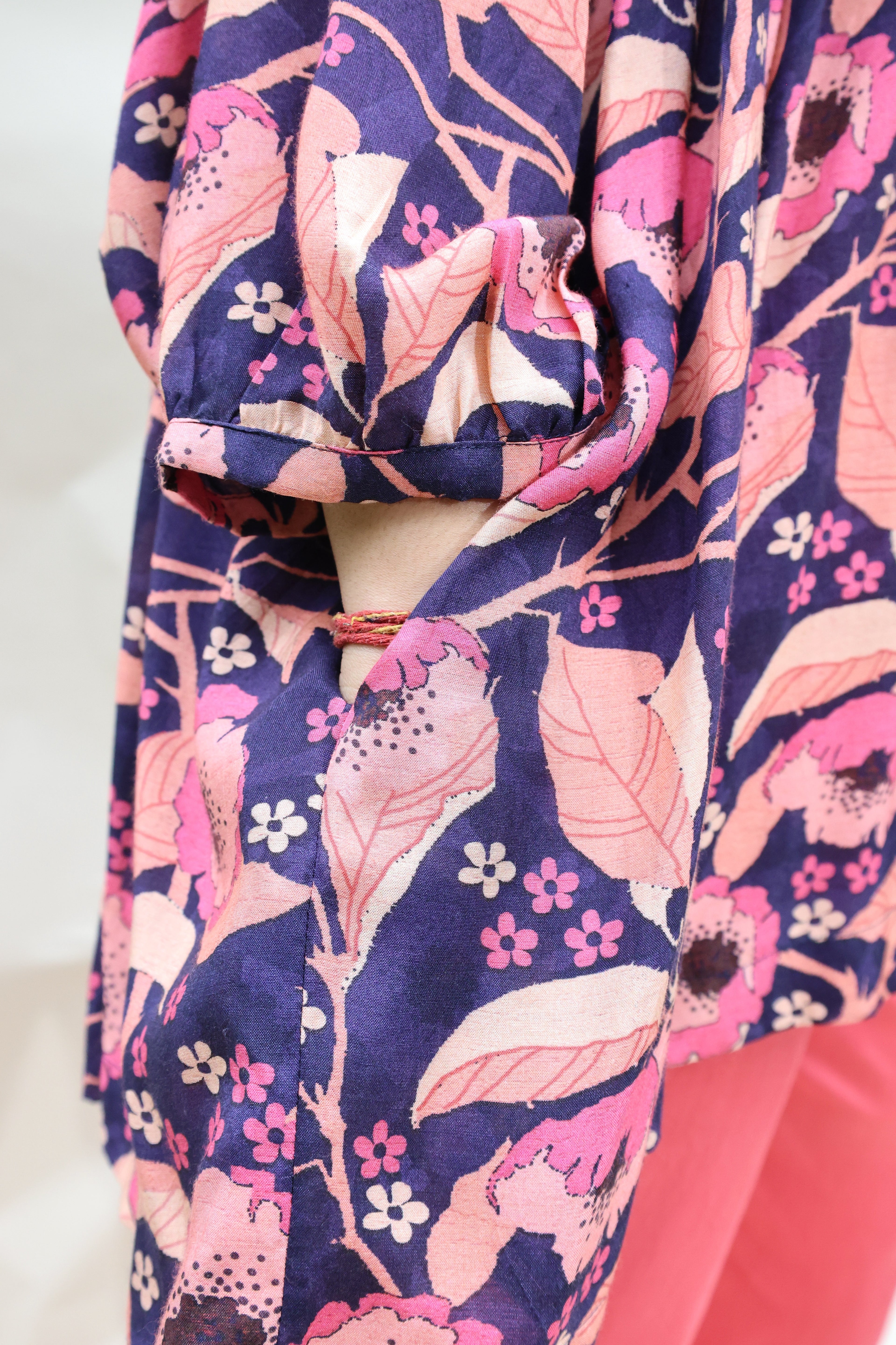 Floral Purple Pure Muslin Top with Glaze Cotton Pink Pants